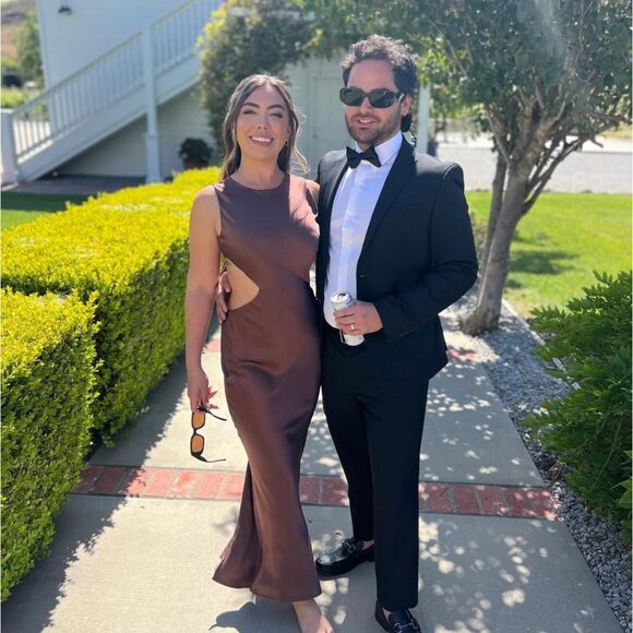 Meshki Electra Maxi Backless Dress- Satin, Brown Size S - Picture 3 of 5